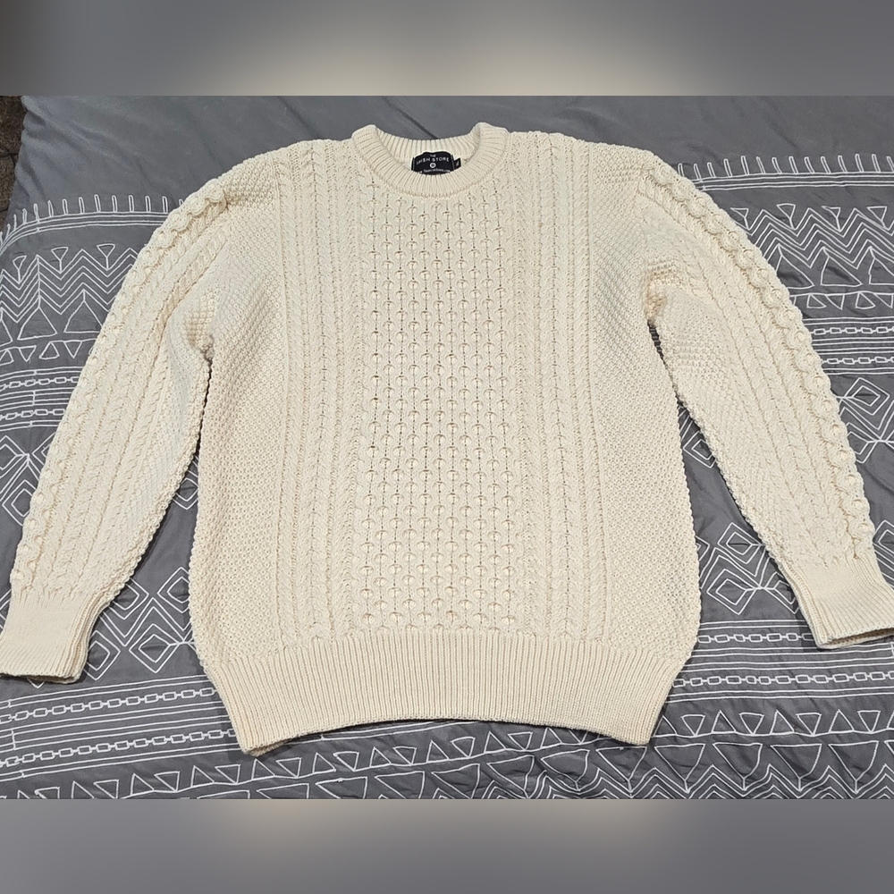 The Irish Store Cream Merino Wool Knit Sweater Size XL